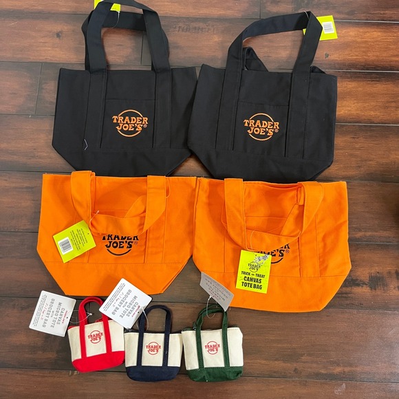 Trader Joe'S Handbags - Trader Joe's Canvas Microtote Grocery Bag & Trick or Treat Canvas Tote Lot of 7